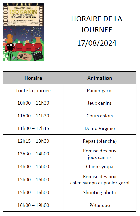 Horaire bbq 2024