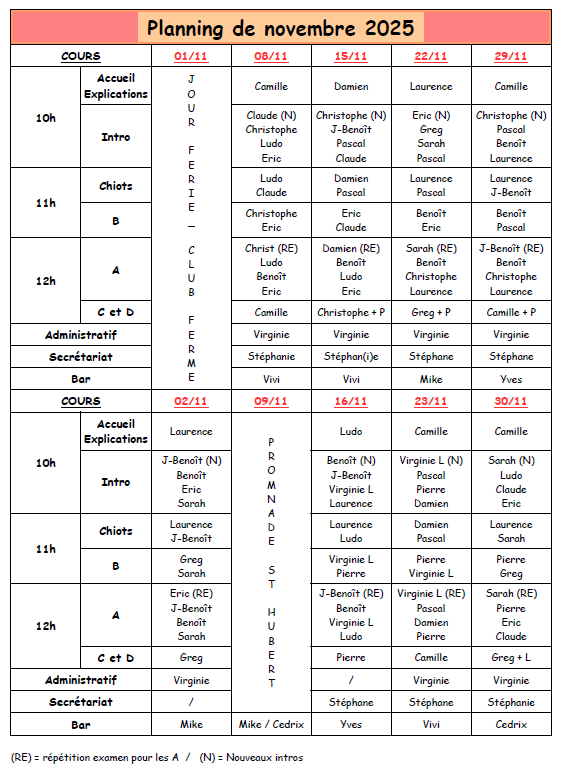 Planning novembre 2026
